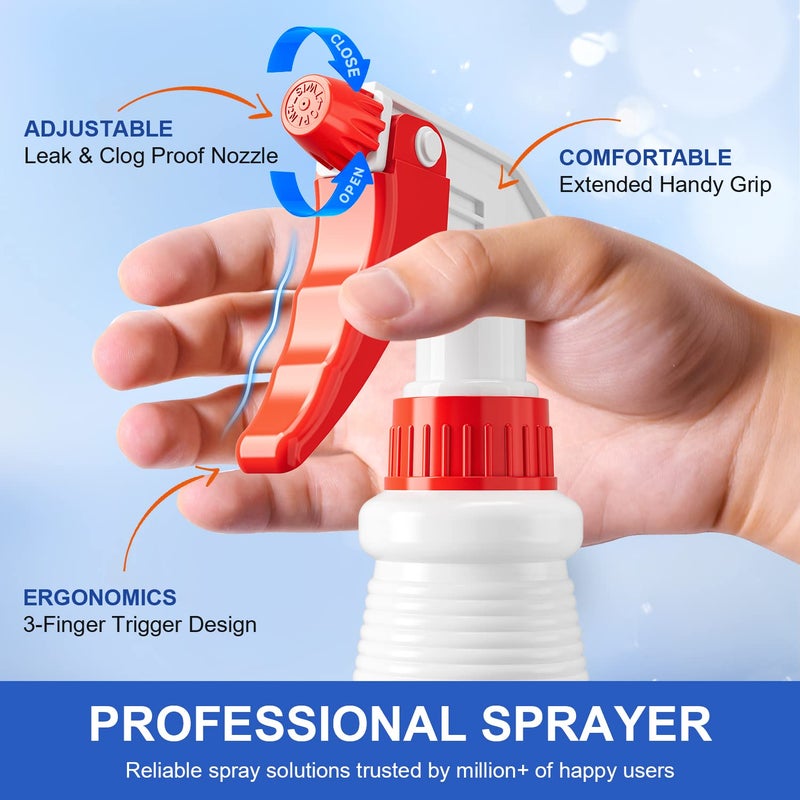 Bealee Spray Bottles (4 Pack, 24 Oz) Refillable Empty Plastic Water Spraying Bottle for Cleaning Solutions, Hair Spray, Car Detail, Watering Plants, Heavy Duty Mist Stream Sprayer with Measurement - Image 3